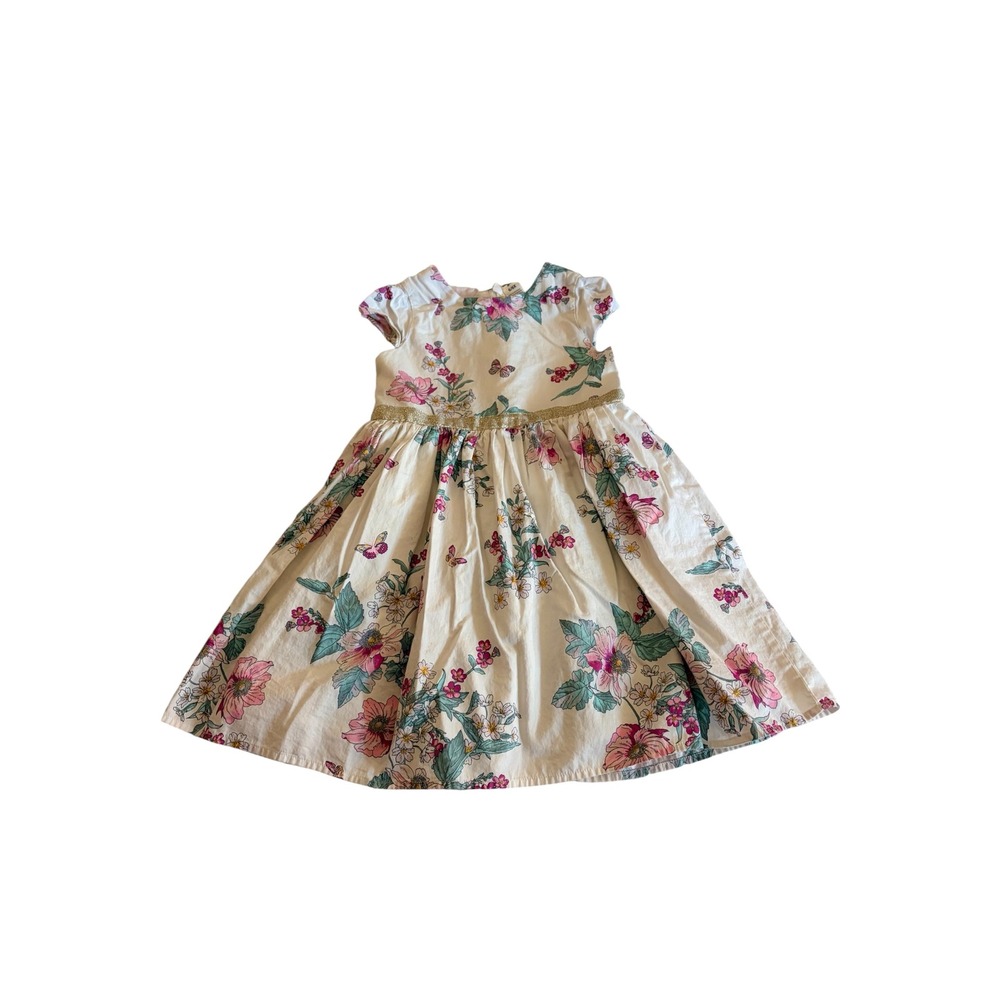 OshKosh B'gosh Little Girls Floral Butterfly Dress Size 6/6X White Pink Green
